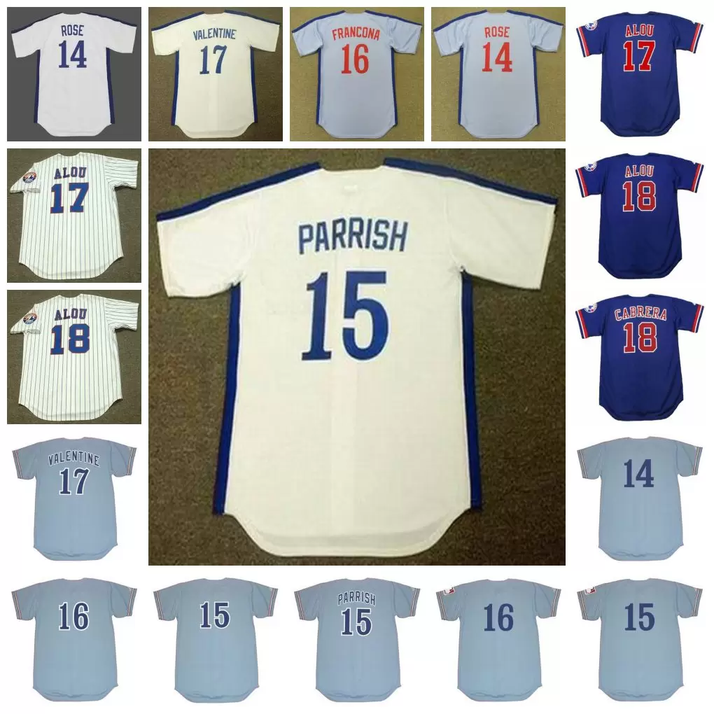 

Montreal Expos Vintage Baseball Jersey 14 PETE ROSE 1984RON SWOBODA 1971 15 BALOR MOORE 1973 PARRISH MOTA RAYMOND JORGENSEN FRANCONA VALENTINE ALOU CABRERA, 15 larry parrish 1981 white