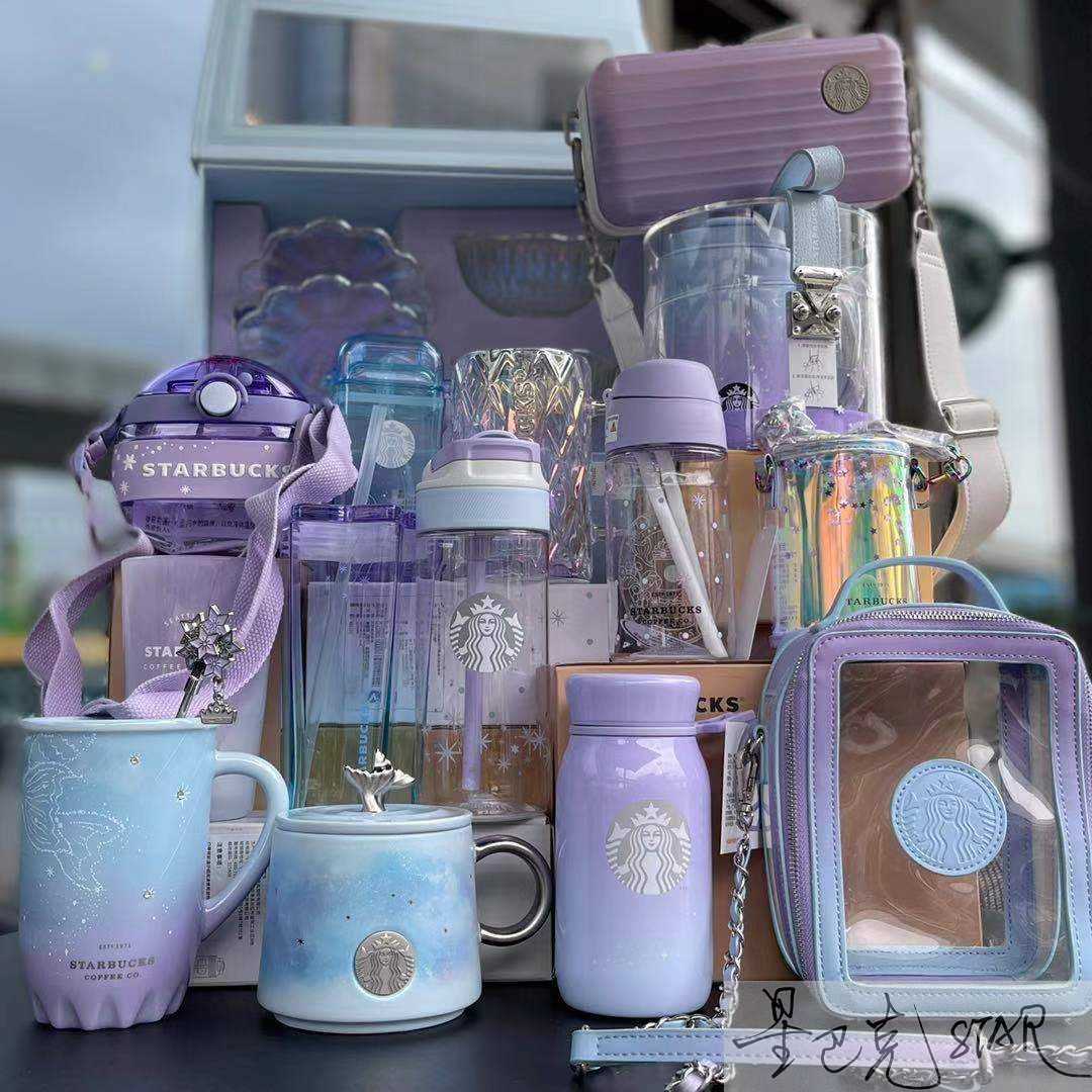 Starbucks cup Summer Dream Sky gradient purple phantom mark glass straw accompanying thermos bag-image-760279951