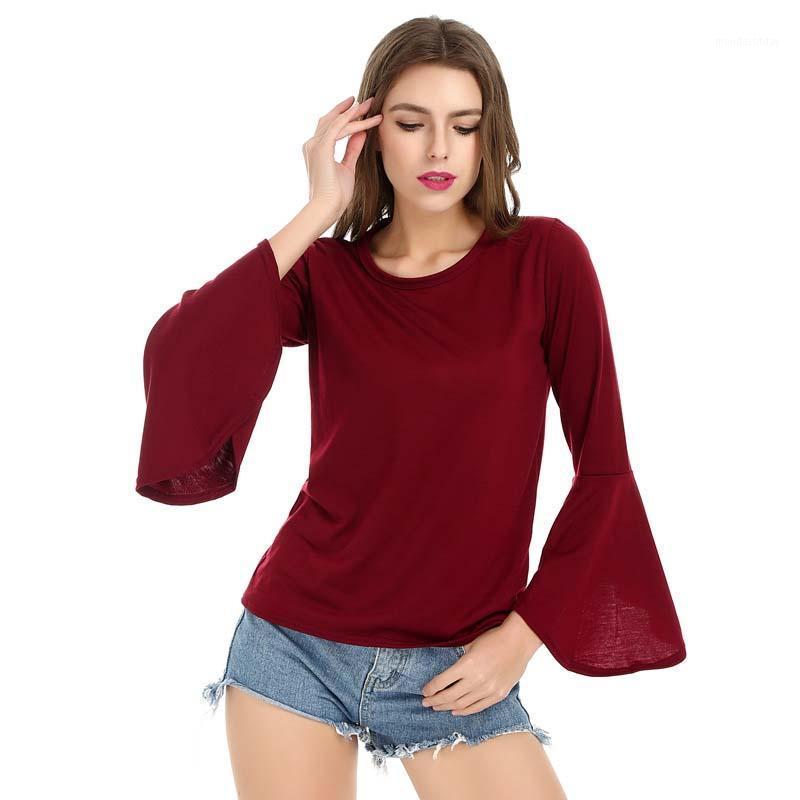 

Women's T-Shirt Korean Style O Neck Solid Casual Women T Shirt Flare Long Sleeve Cotton Tops Autumn Bottoming 2022 Arriving, Army green