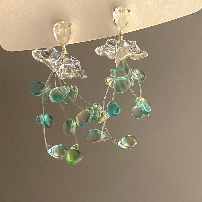 

Silver Needle Diamond Drop Flower Tassel Earrings Pastoral Earrings Spring Small Fresh Super Fairy