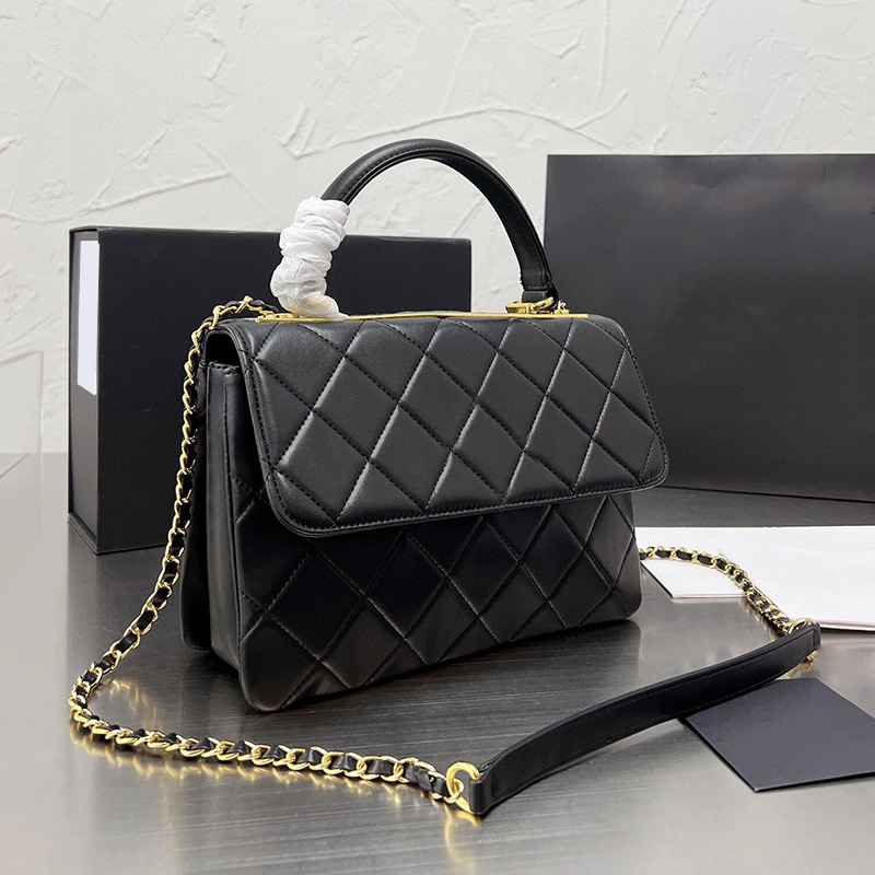 

France Womens Classic Flap Medium Trendy Bags Lambskin Genuine Leather Gold Metal Hardware Matelasse Chain Crossbody Shoulder Pochette Designer Handbags 25CM, Box