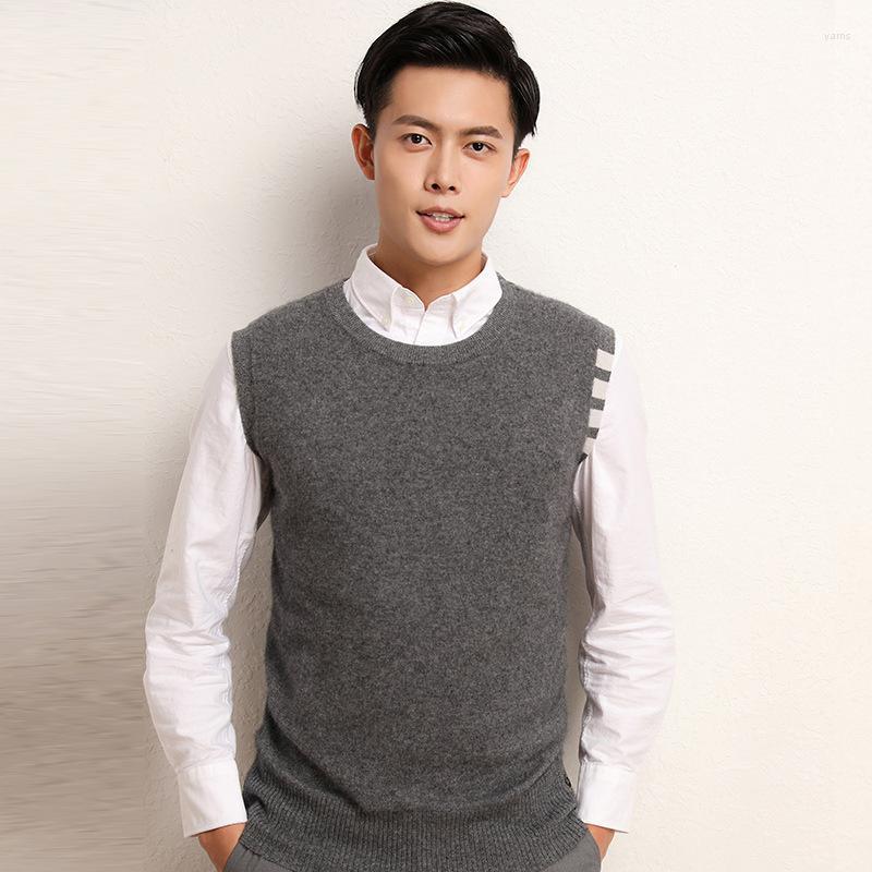 

Winter Wool Men' Vest Sleeveless Hedging Knitted Waistcoat Outer Wear Warm Woolen Vestmens Clothing Japanese Sweater Vests, Light gray