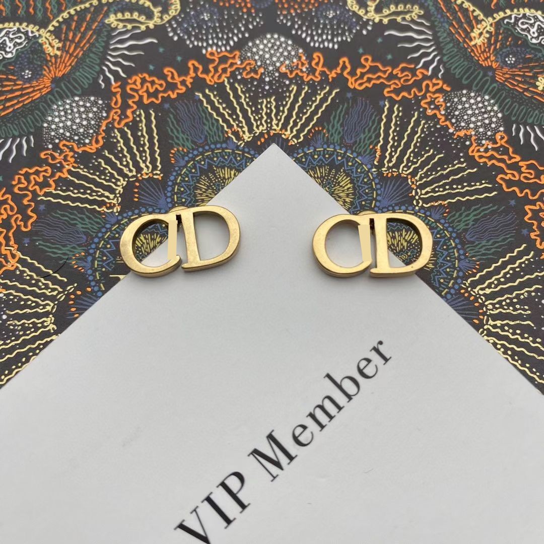 

never fade Vintage simple Unique tinyl stud dangle diamond letter drop earrings girl women gold filled brass wedding S925 silver Needle earring luxurious jewelry
