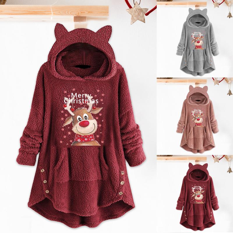 

Women' Jackets Womens Thickened Christmas Overcoat H Warm Coat Long Sleeve Letter Cute Deer Hoodie Pullover Jacket With PocketWomen, Grey
