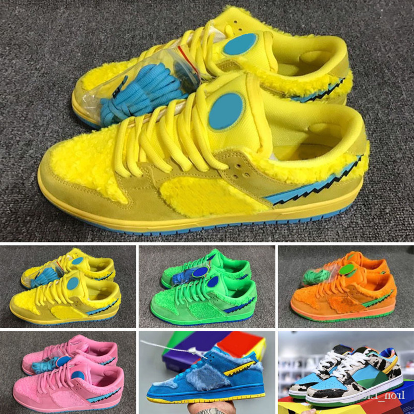

TopQuality S.B Dunker Dead Bears Kids Shoes Big Boys Design Girls Sneakers Yellow Green Pink Blue Bear Skateboard Size 24-35, Color 1