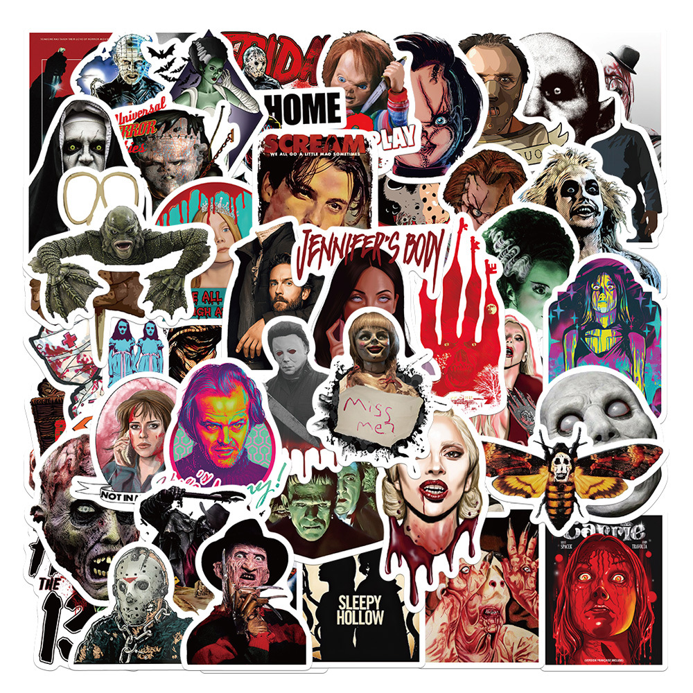 50PCS small Skateboard Stickers Horror Movie Collection For Car Baby Pencil Case Diary Phone Laptop Planner Decoration Book Album Kids Toys DIY Decals