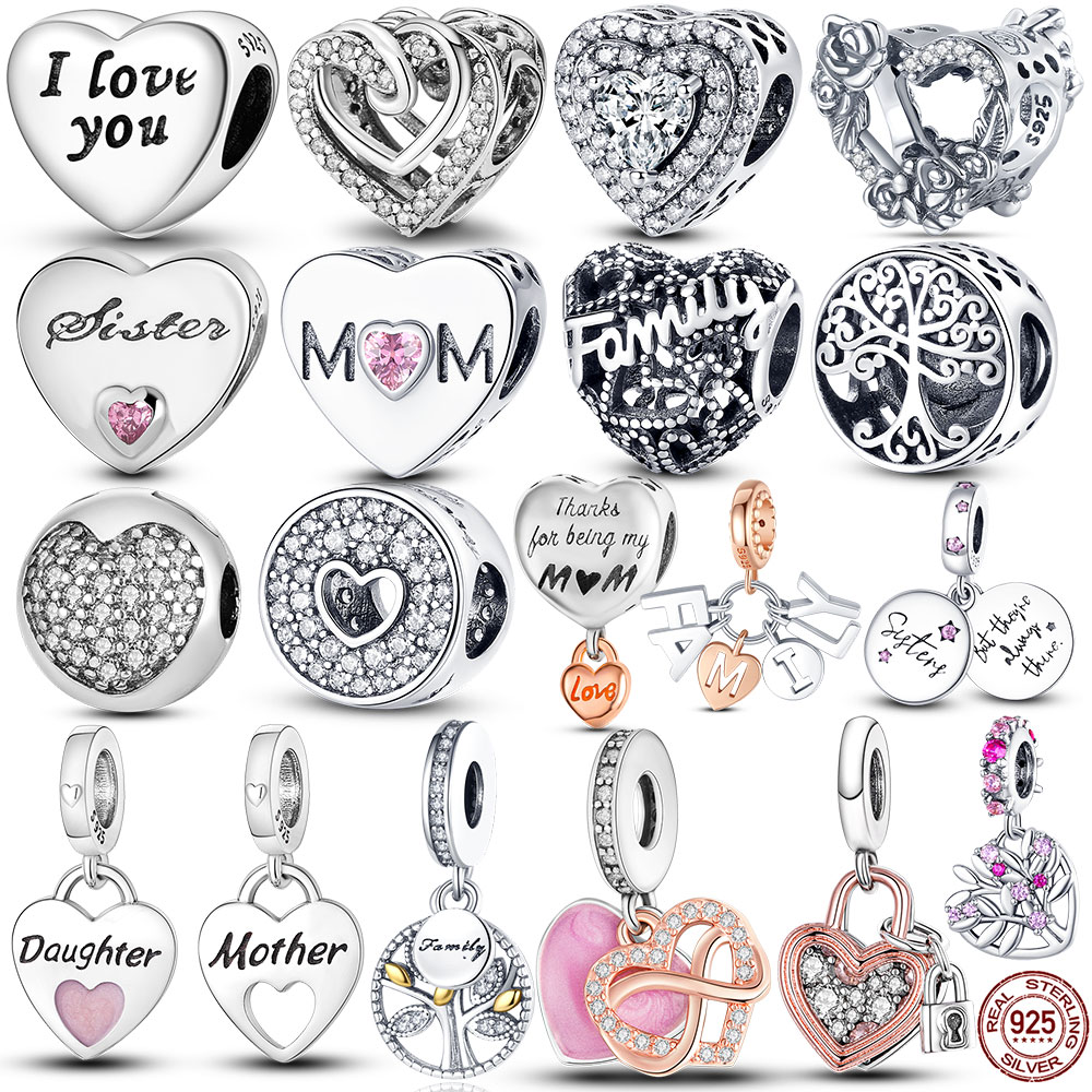 

925 Sterling Silver Dangle Charm Making Silver 925 Mom Mum Daughter Beads Bead Fit Pandora Charms Bracelet DIY Jewelry Accessories