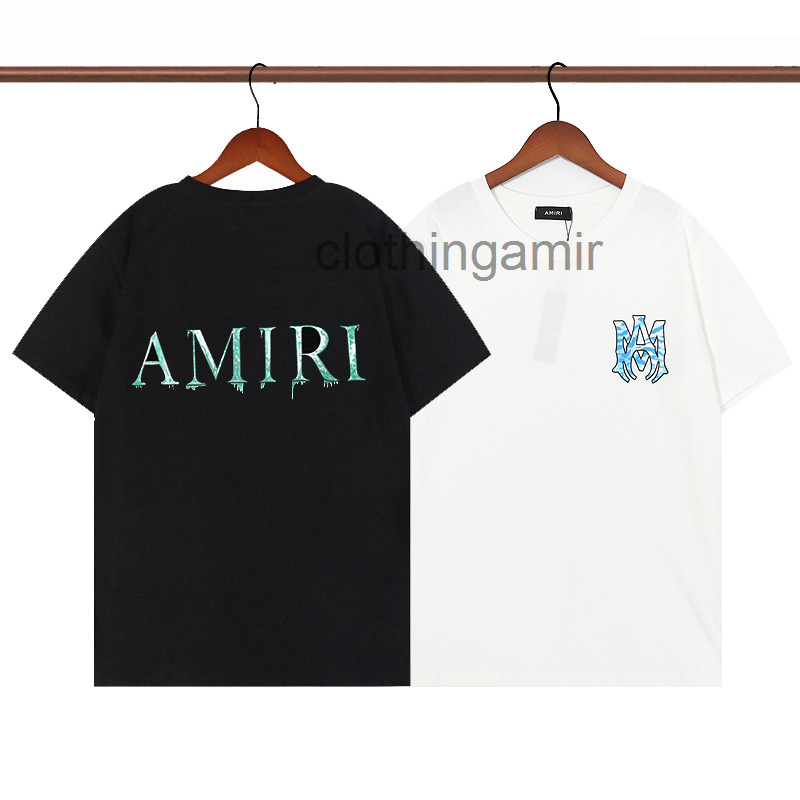 

Designer Amirss t Shirt 2022 Mens Fashion 22ss Casual Short Sleeve Blue Green Letters Front Back Printed Couple T-shirt Men Women Eez0, White