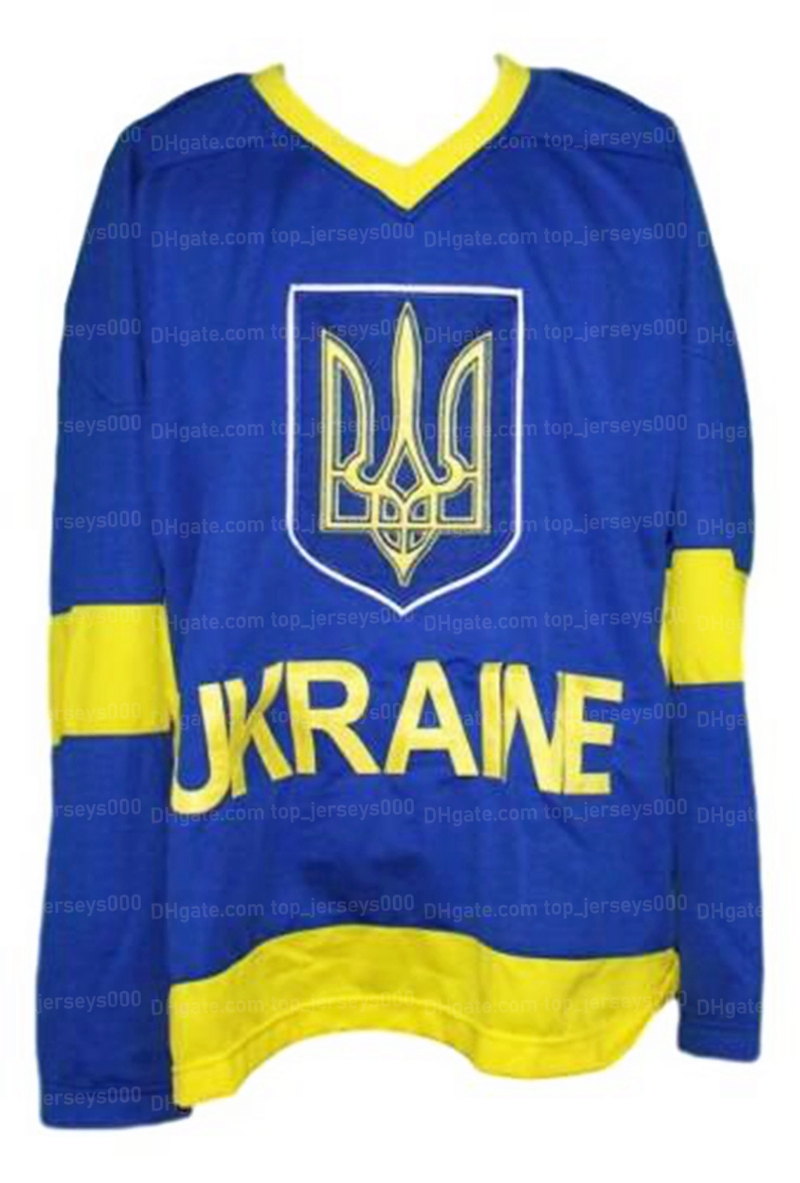 

Custom Retro Ukraine National Hockey Jersey 5XL 6XL Jerseys Stitched Blue Any Name Number Size -6XL Top Quality, As shown
