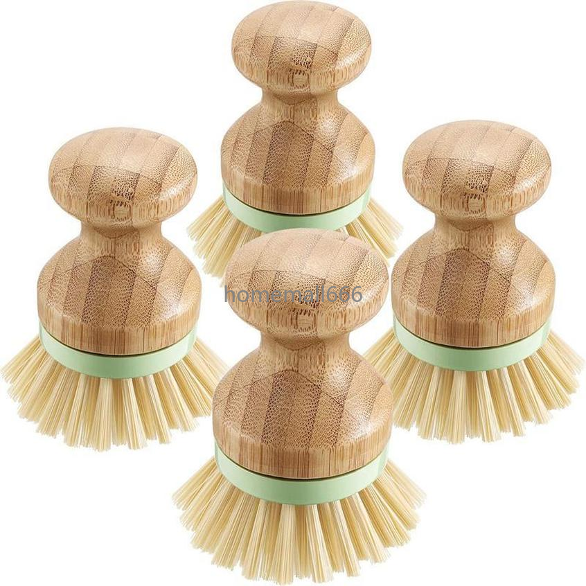 

NEW Bamboo Wood Round Mini Palm Scrub Brush Stiff Bristles Wet Cleaning Wash Dishes Pots Pans Vegetables AA