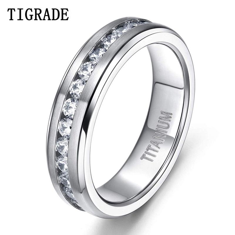 

Wedding Rings Tigrade 6/7/8mm Titanium For Men Women Silver Color Cubic Zirconia Band Engagement Ring Couple Anillo MujerWeddingWedding