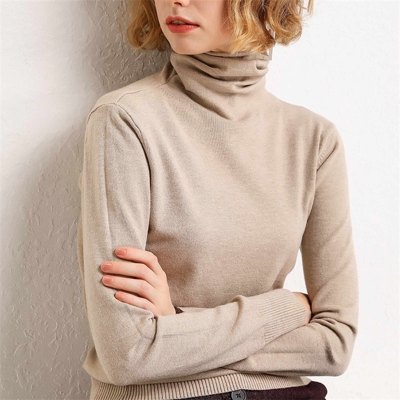 

high collar ladies cashmere sweater bottoming shirt pullover sweater long sleeve autumn and winter ladies sweater 201204, Camel