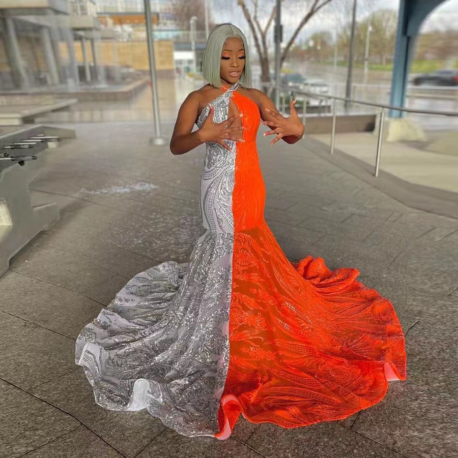 

Sparkly Mixed Color Mermaid Prom Dresses 2022 Sequin Sleeveless Graduation Party Gowns Long Evening Dress For Women, Lavender