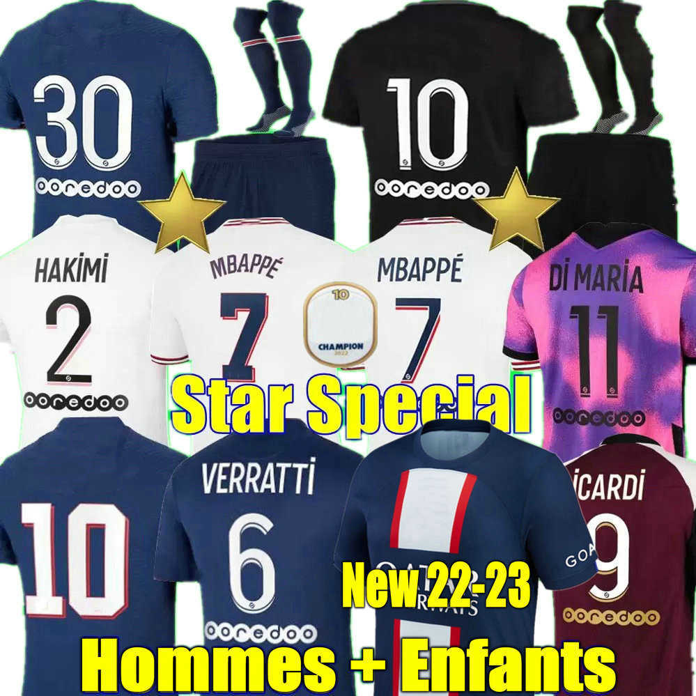 

HAKIMI maillot de foot 21 22 23 soccer jerseys 2022 2023 MBAPPE shirt men kids hommes enfants VERRATTI MARQUINHOS KIMPEMBE fourth STAR, 22 23 home aldult ligue 1