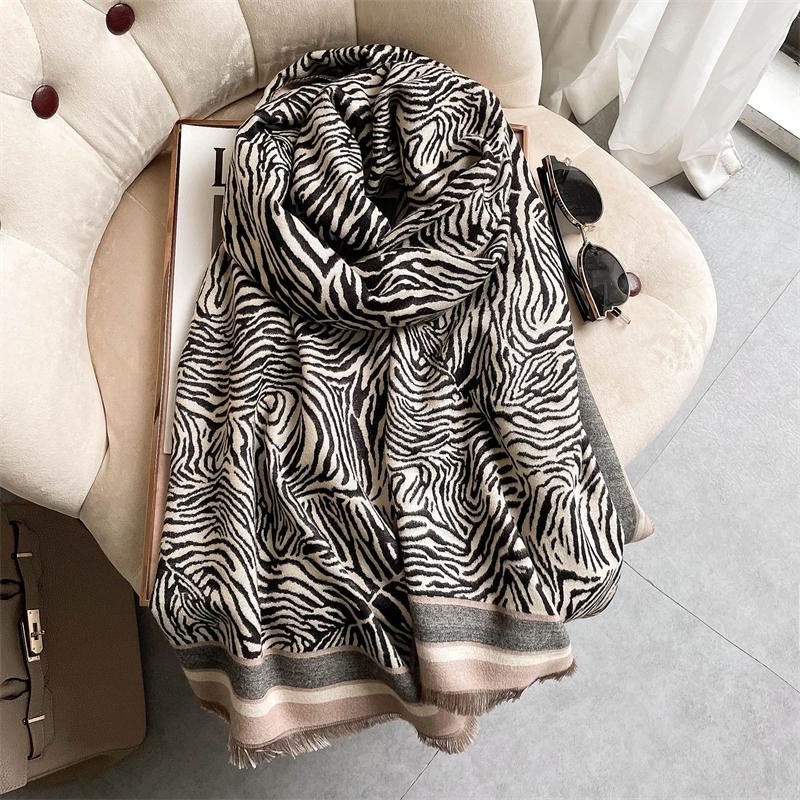 

Berets Winter Cashmere Scarf Women Warm Zebra Print Thick Shawls Wraps Lady Fashion Tassels Blanket Foulard Poncho Stoles268V, Wyt51-1