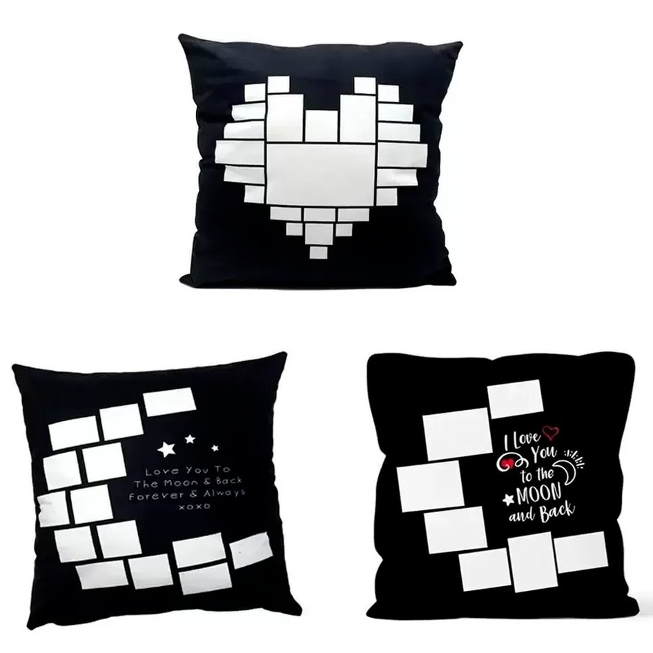 

Cushion Decorative Pillow cover Blank Sublimation Pillows cases black grid woven Polyester heat transfer moon heart cushion covers throw sofa sxmy21, As pic