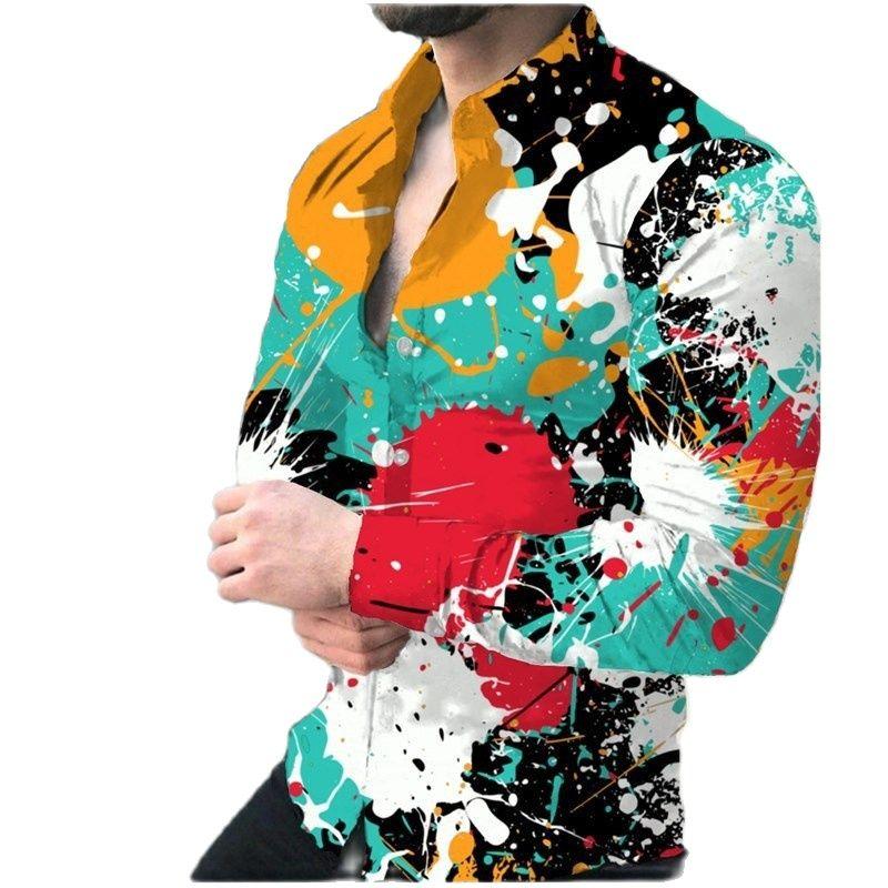 

Men's Casual Shirts Men's Autumn Long Sleeve Printed Shirt 3D Lapel Fashion Button ShirtMen's, Figure 10