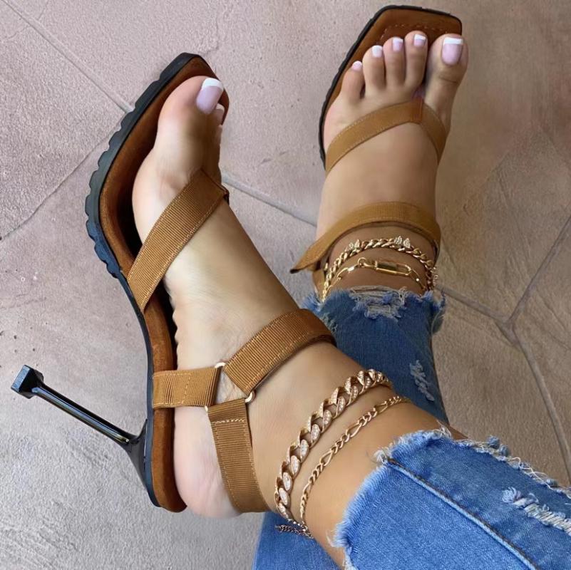 

Sandals Summer Women Vintage Gladiator Square Toe High Heels Casual Flip Flops Design Shoes, Black