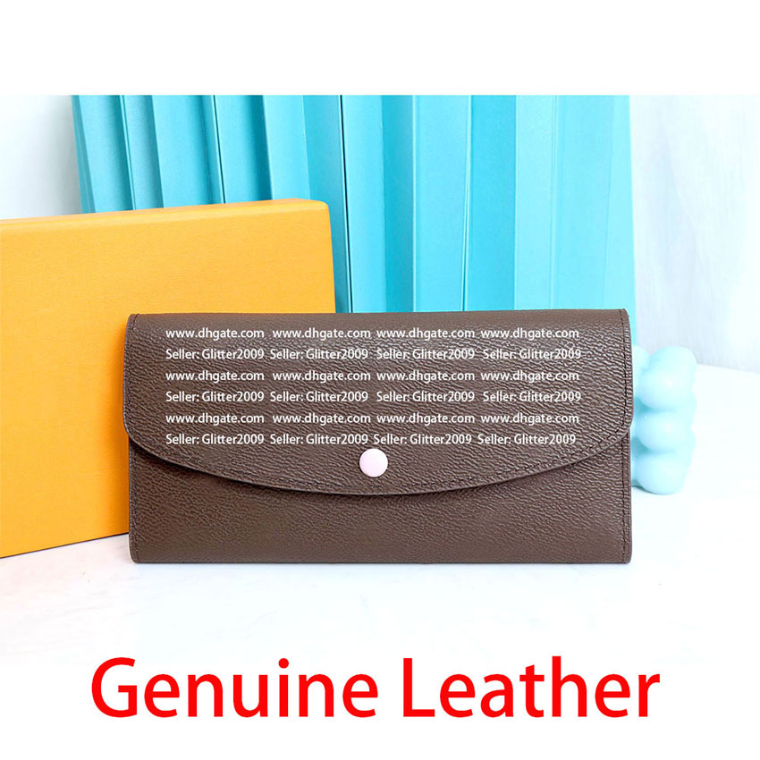 

Top Quality Genuine Leather Wallet Classic Flap Button Women Long Wallets Leather Zipper Coin Purse Woman Card Holder Clutch Bag 60136 old flower Purses Designer, Brown plaid - pink inside