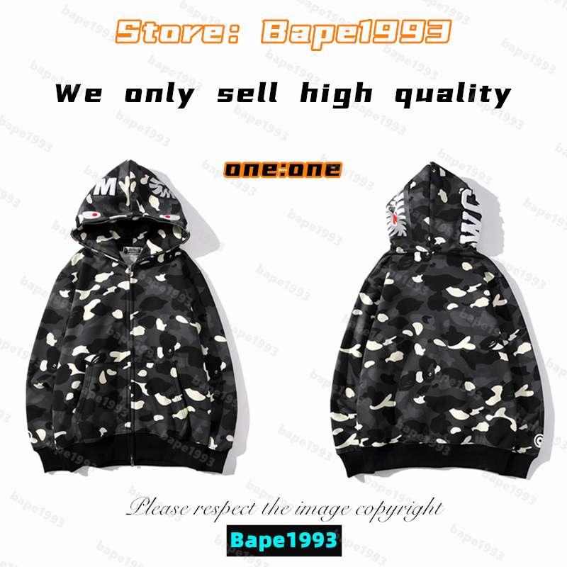 

High quality Apes Mens Hoodies & Sweatshirt Japan shark B ape head Galaxy spots luminous camo Male and female couples with the same model 100% cotton New hoodie 1993 KS1-11, 1 button