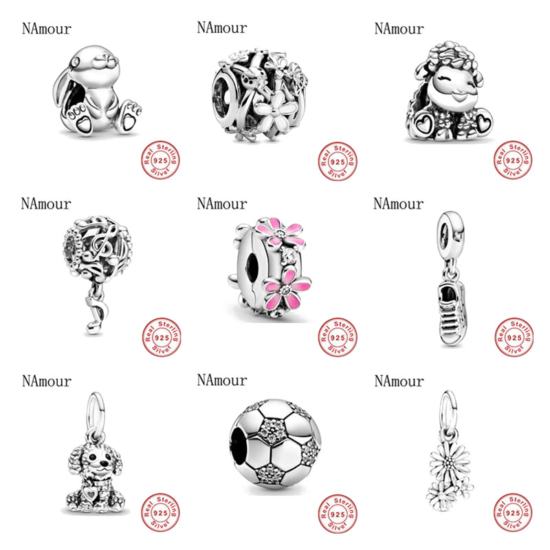 

925 Sterling Silver Dangle Charm white openwork musical daisy clip patti sheep DIY fine Beads Bead Fit Pandora Charms Bracelet DIY Jewelry Accessories