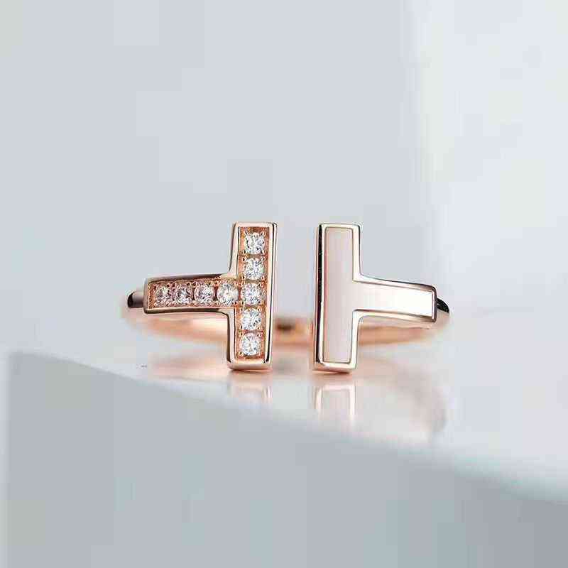 

M854 T-ring female ins anti fading opening adjustable diamond inlaid couple ring Valentine's Day gift