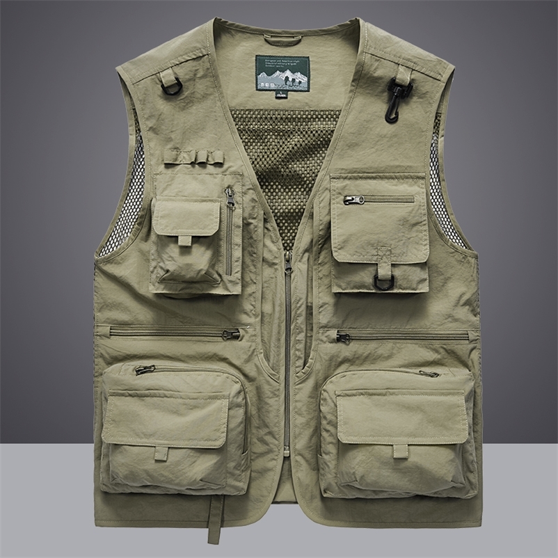 

Men's Vests Summer Men Unloading Tactical Vest Coat Casual Men's Pographer Waistcoat Mesh Work Sleeveless Jacket Tools Pocket Vest 5XL 220826, Green