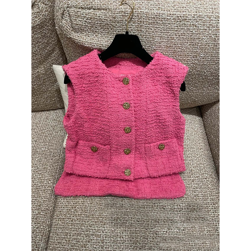 Fashion Designer 2022 Women's Vests Casual Loose Round Neck Single Breasted Elegant Tweed Soild Sleeveless Knit Vest Coat