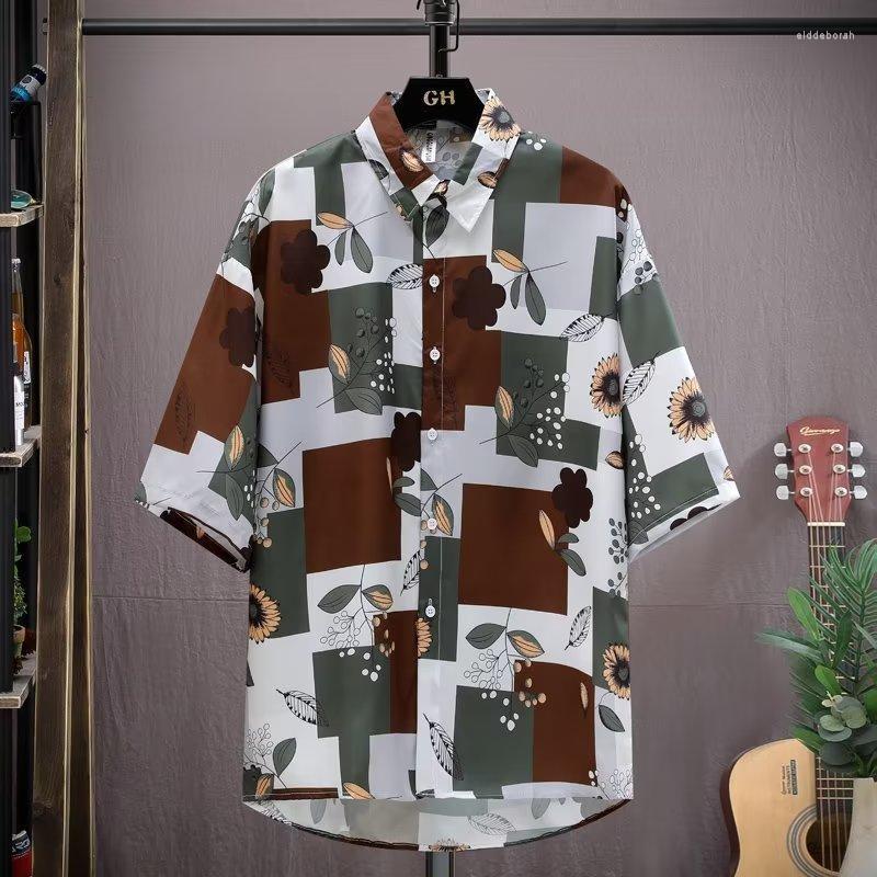 

Men's Casual Shirts Korean For Men Arabic Shirt Summer Full Print Short-sleeved Top Hawaii Beach Fashion ClothingMen's Eldd22, Brown