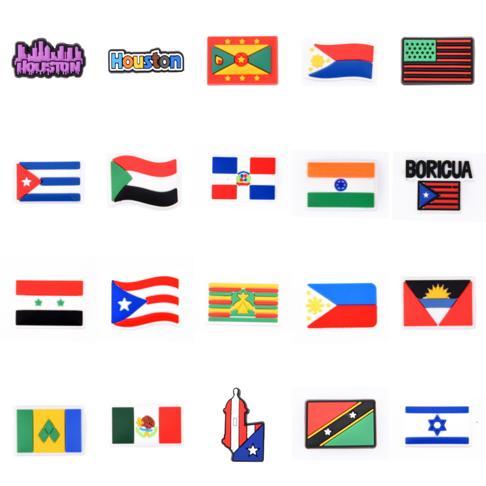 

New Custom 1 Pcs Flag Croc Shoe Charms American Huston State Shoes Decorations Mexico India Israel Dominican Country Accessories