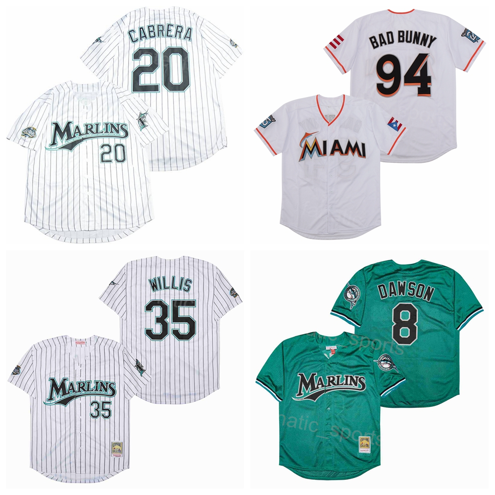 Baseball Vintage Retro 20 Edward Cabrera Jersey 94 Bad Bunny 8 Andre Dawson 35 Dontrelle Willis Pinstripe Team Color Green White For Sport Fans Cool