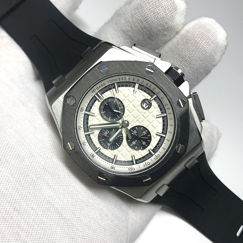 

5 Types 2022 Royal watches Men Black Bezel Silver Case White dial automatic sweeping movement 44mm sapphire glass all sub dials works oaks AAA watch, 11 make watch waterproof