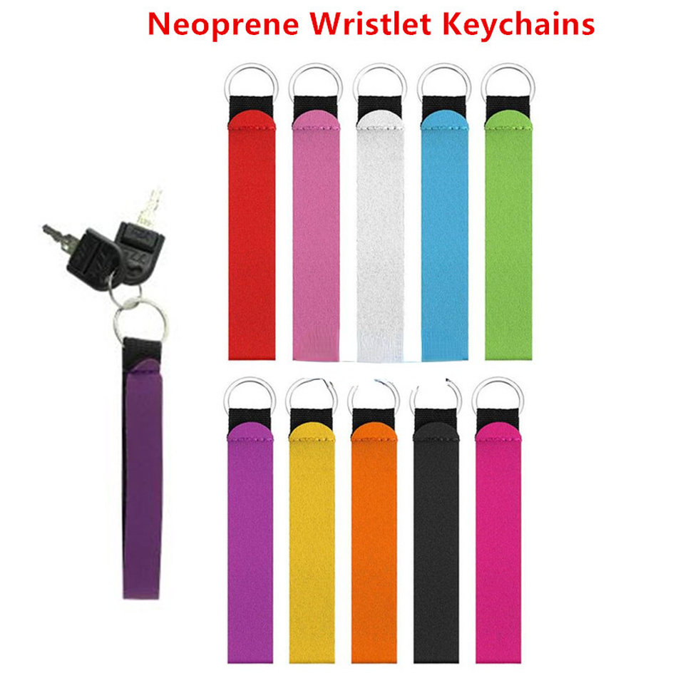 

Solid Colors Neoprene Wristlet Keychains Lanyard Hand Wrist Lanyard Keychain Band Split Ring Key Chain Holder Sublimation Blanks sxmy31