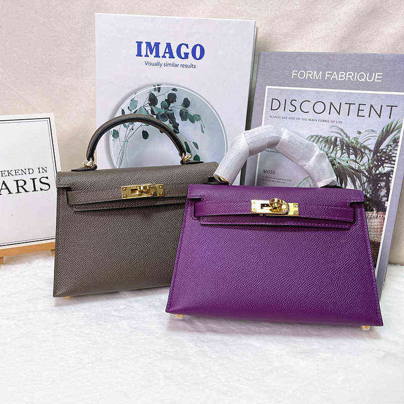 

2022 Designer High Sense Luxury Em'mas Handbags Leather Women's Second Generation Mini Imported Epsom Palm Leather Mini Single Shoulder Messenger, Anemone purple 19cm (imported epsom