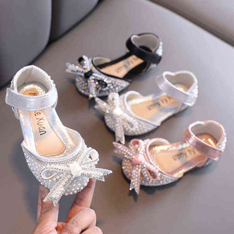 

Summer Children Soft Sandals 2022 New Kids Sandals Girls Rhinestones Pearl Princess Sandals Performance Dance Shoes G220418, Black