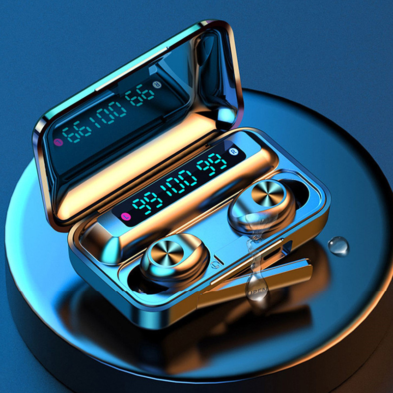 

TWS F9-10 Bluetooth Headset Three-screen Digital Display Wireless Bluetooth 5.0 Headsets Power Bank Style For Huawei Xiaomi Samsung Oppo Realme LG Htc, Black