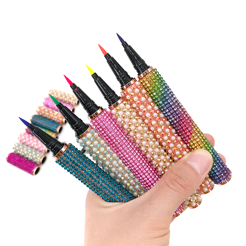 

Colorful Eyelash Liquid Eyeliner Glue Pencil 2 In 1 Magic Quick Drying Adhesive Color Eye liner Pen with Rhinestone, Black 12