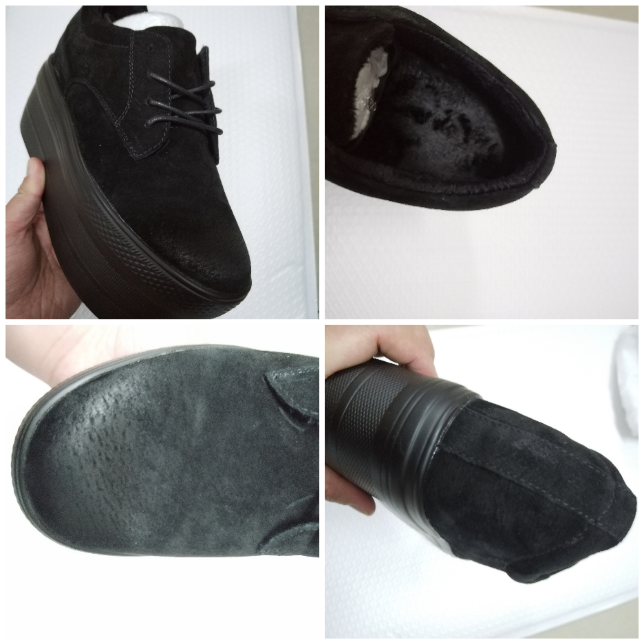 

10cm Genuine Suede Leather Height Increased Super High Heel Platform Casual Sports Super High Women Sneakers Shoes, Black
