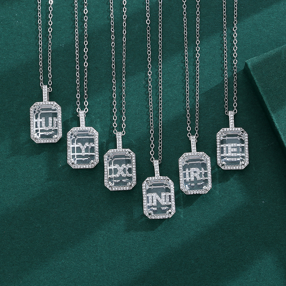 

Tiktok Top Sell Letter Pendant Simple Fashion Jewelry 925 Sterling Silver Pave White Sapphire CZ Diamond Gemstones Party Perfume bottle Clavicle Necklace Gift