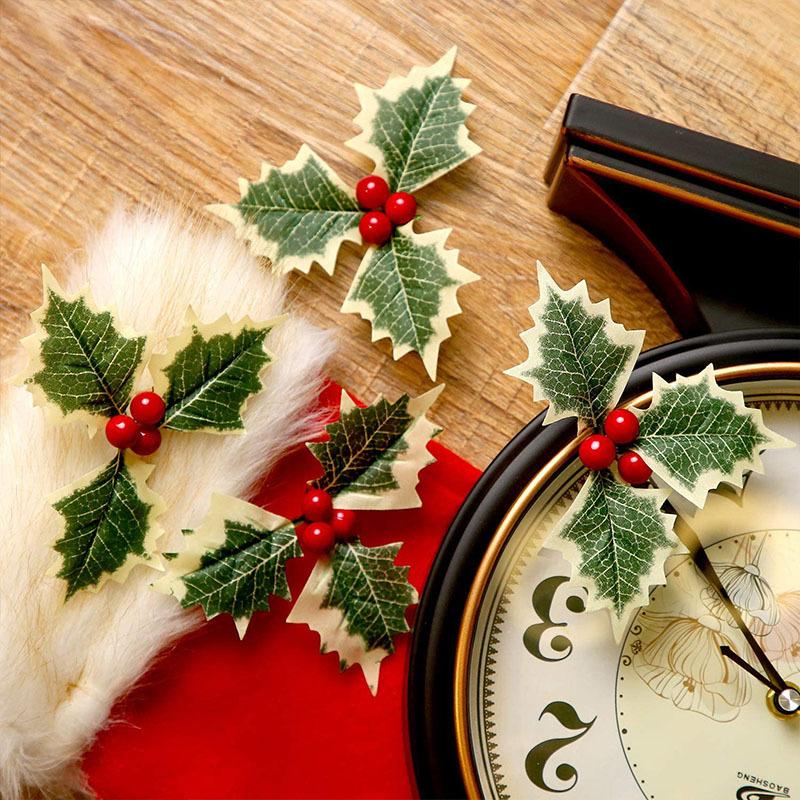 

Decorative Flowers & Wreaths 10Pcs Christmas Artificial Leaves Leaf Fake Holly Berries Red Cherry Little Fruits Stamen Wedding Home Decorati, 10pcs green