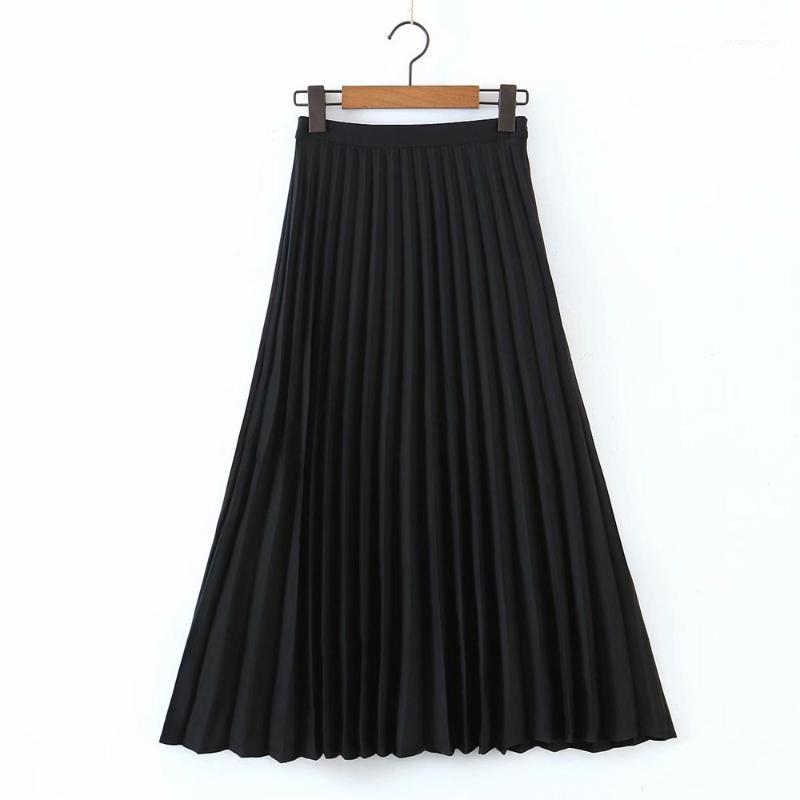 

Skirts 2022 Latest Fashion Women Elastic High Waist Slim Skirt Female Vintage Chiffon Half Pleated, Black