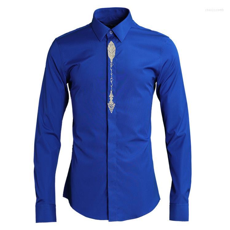 

Men's Casual Shirts Arrival Cotton Fashionable Men Square Collar Hand-painted Military Style Long Sleeves Plus Size MLXL2XL3XL4XL Men's, Blue