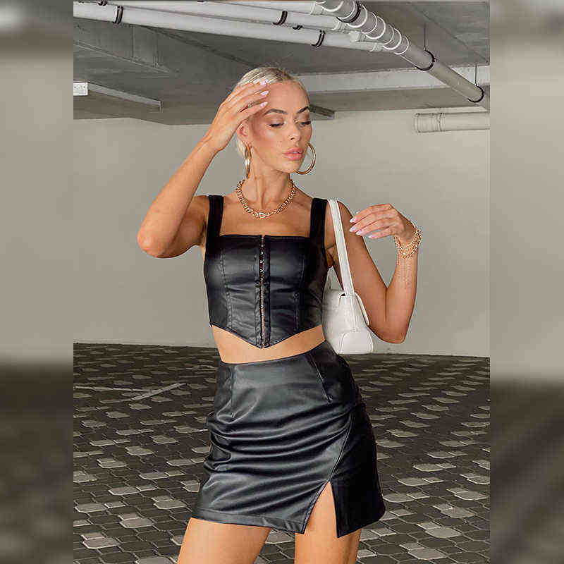 

2022 Spring Summer PU Leather Sexy Skirt Skinny Package Hip Slit Split Skirts Black Empire High Waist Casual Suit Mature Lady T220819