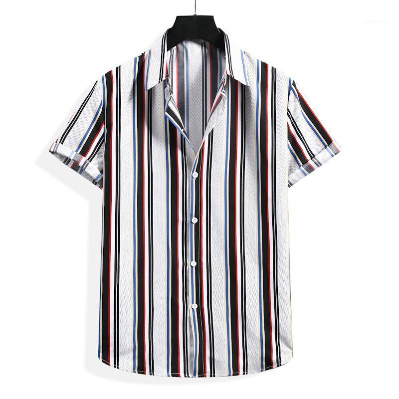 

Men' Casual Shirts 2022 Summer European Size Short-sleeved Flower Shirt Striped Contrast Color Matching Large Beach For Men, Black