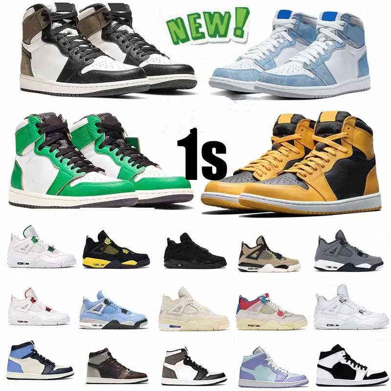 

High Top 1 1s Jumpman Basketball Shoes Women Mens Designers Sneaker Hi Boots Patent Bred NC Universal Blue UNC Game Running Sneakers, 555088-602