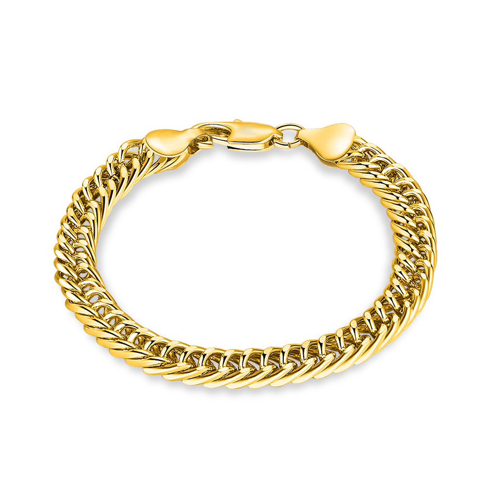 

OMHXZJ Wholesale Personality Bangle Fashion Unisex Party Wedding Gift Gold Full Lateral Chain 18KT Gold Bracelet BR133