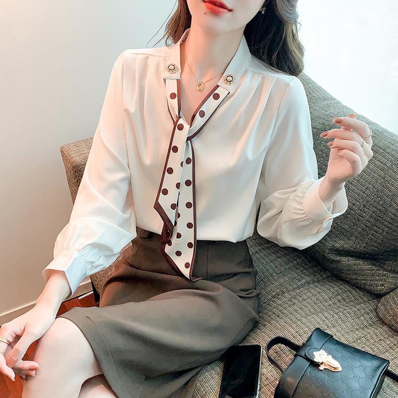 

Women's Blouses & Shirts Elegant Women Formal Office Lady Polka Dot Bow Tie Long Sleeve Fashion Chiffon Blouse Tops E197Women's, Xing