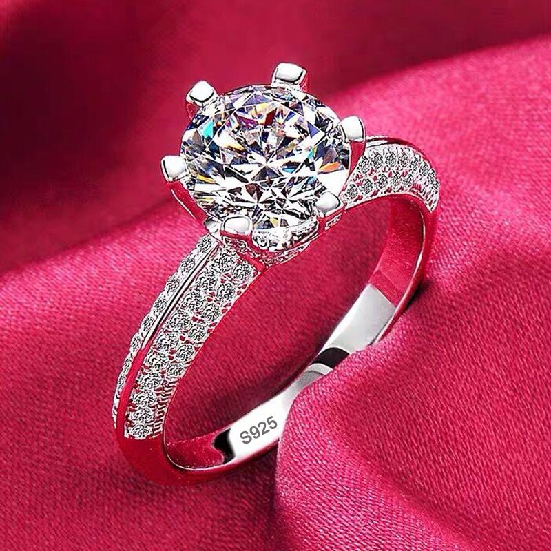 

Wedding Rings Never Fade Tibetan Silver S925 Women Round Zirconia Diamond 18K White Gold Band Bridal Jewelry With CertificateWedding