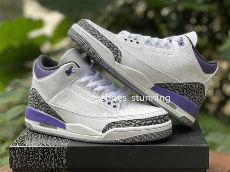 Jumpman 3 Retro OG Dark Iris Chaussures Blanc Gris Ciment Violet Chaussure de basket-ball Baskets de plein air Baskets de sport avec accessoires