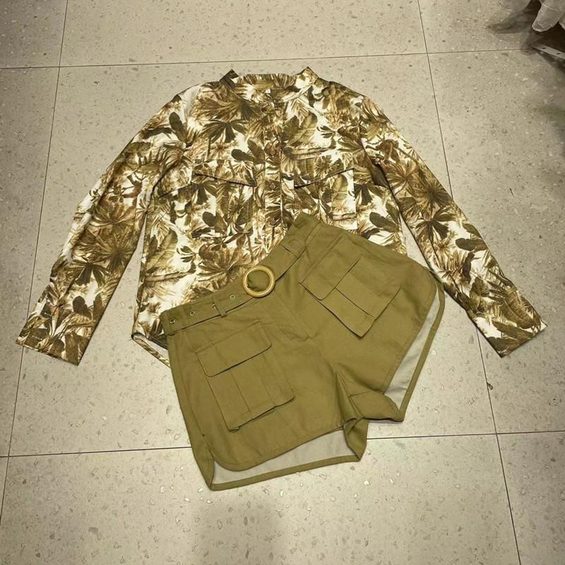 

Women' Two Piece Pants Autumn Set Women' Shorts Sets Summer Suit Vintage Printed Blouse Tops High Waist Female Office OutfitWomen, Picture color
